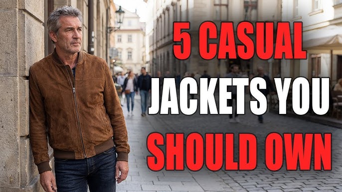 Man wearing a stylish brown casual jacket on a city street, showcasing essential men's casual jackets for a modern wardrobe.