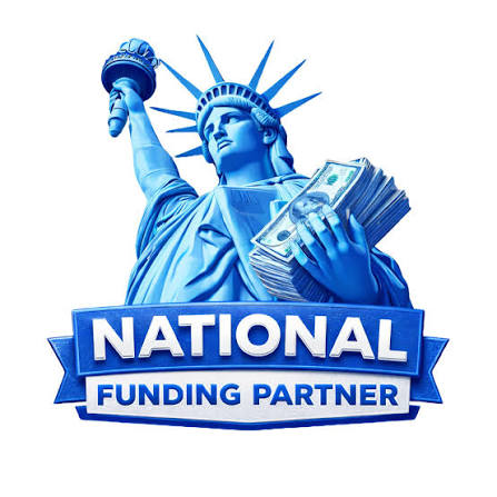 National Funding Partner logo featuring the Statue of Liberty holding cash, symbolizing small business funding, startup loans, and business financing solutions.
