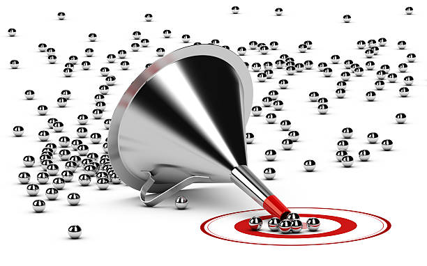 Sales conversion concept showing a funnel targeting the right customers to improve sales conversions and increase successful purchases. 